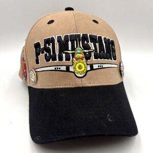 P-51 Mustang Air Force Commemorative Embroidered Hat Cap Tan Black w/ Pins